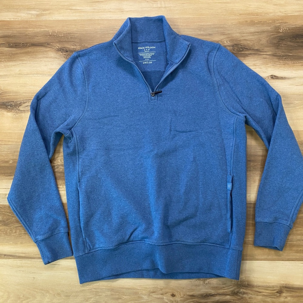 Mack Weldon Ace Half-Zip Pullover Medium Blue Cotton Blend Sweatshirt Regular